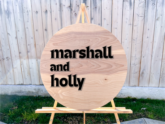 22" Round Couples Names 3D Wood Sign