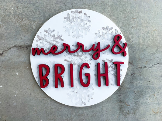 18" Round Merry & Bright Engraved Door Hanger
