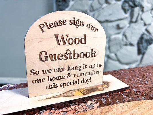 4..5X4.5" Sign Our Guestbook Wood Engraved Table Sitter