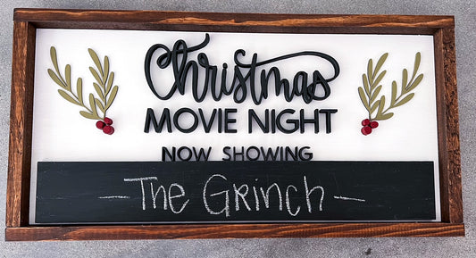 22X11.5" Christmas Movie Night Wood Sign with Chalkboard
