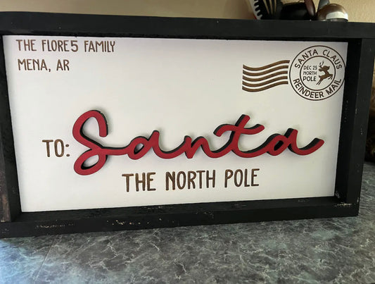 16.5 x 9" Santa Letter Engraved Framed Wood Sign